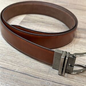 Like New Boconi Size 44 Genuine Leather Brown Leather Belt with Silver Buckle